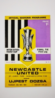 1969 Inter Cities Fairs Cup Final 1st leg Newcstle United vs Ujpest Dosza programme
