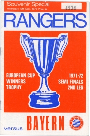 1972 European Cup WInners Cup Semi Final 2nd leg Glsgow Rangers vs Bayern Munich programme