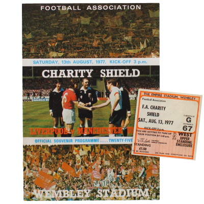 1977 Charity Shield Liverpool vs Manchester United programme and ticket