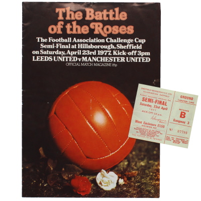 1977 F.A Cup Semi Final Leeds United vs Manchester United programme and ticket