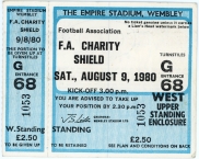 1980 Charity Shield Liverpool vs West Ham United Ticket (complete)