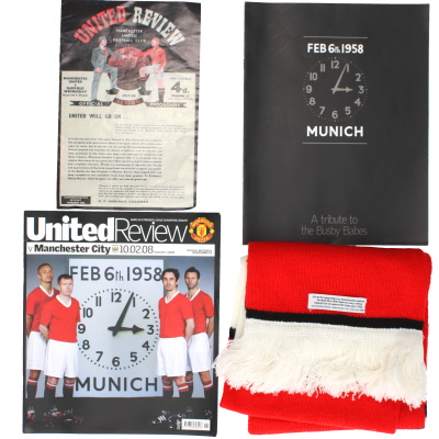 2007-08 Manchester United vs Manchester City Programme and Scarf 50th Anniversay Munich Air Disaster