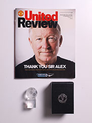 2012-13 Manchester United vs Swansea Programme, Sir Alex Ferguson Last Home Game with Glass Ornament